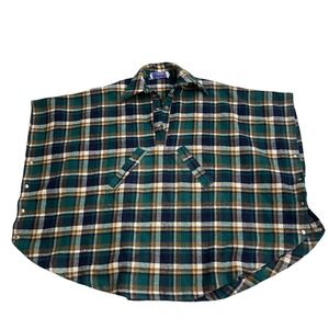 Vintage Pendleton Knockabouts‎ Wool Plaid Poncho Cape Green Navy Blue One Size